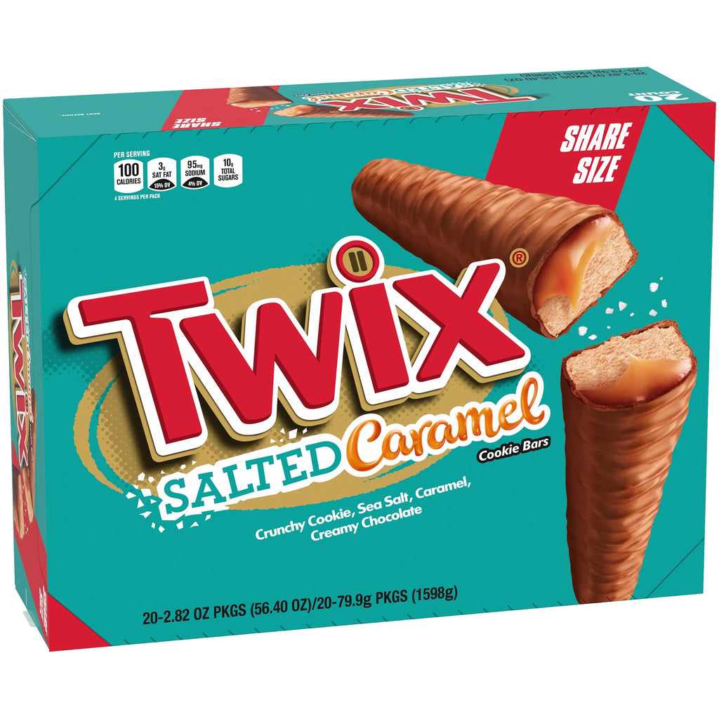 Mars Twix Salted Caramel Chocolate Cookie Bars, 2.8 Ounce Share Size Pack - 20 Count Display Box