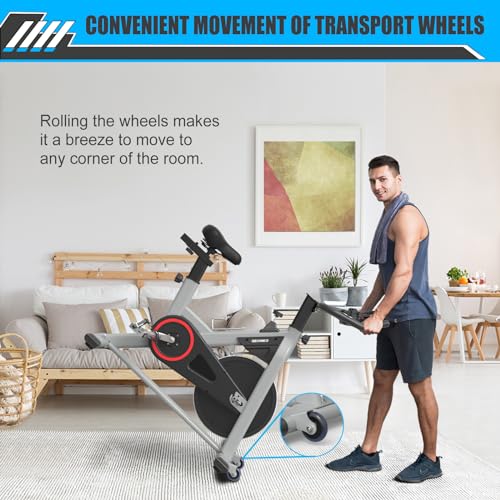 GEONEO Exercise Bike, Exercise Bike for Home, Stationary Indoor Cycling Bike Cardio Gym with pad Holder and LCD Monitor,Silent Belt Drive & 35 LBS Flywheel