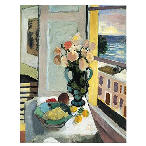 Canvas Print Vintage Poster Canvas Print Painting Henri Matisse Wall Art Living Room Home Decoration Ready to Hang《Flowers in front of a Window》(20x25cm-(7.8x9.8in),Framed)