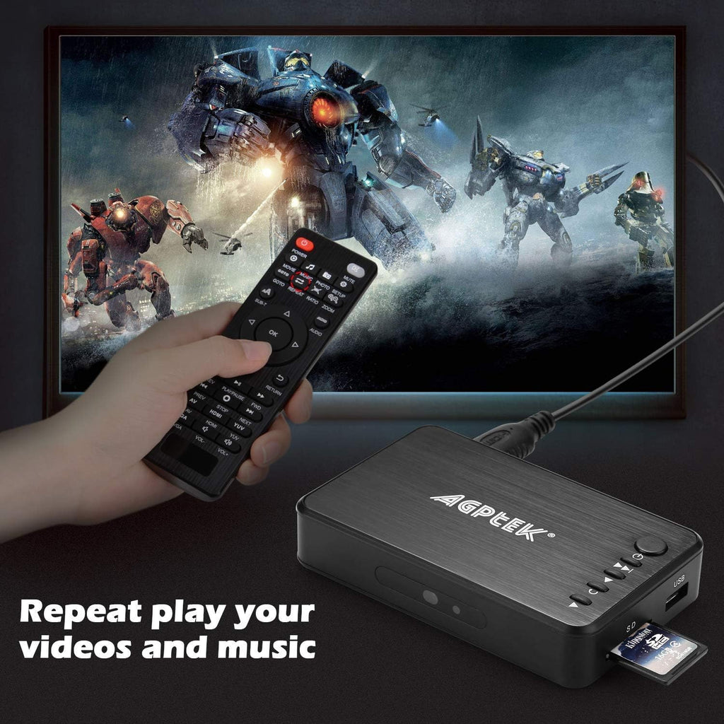 AGPTEK 1080P Media Player Read USB drive/SD card with HD HDMI/AV/VGA Output for RMVB/ MKV /JPEG etc with Remote Control Pack of 2