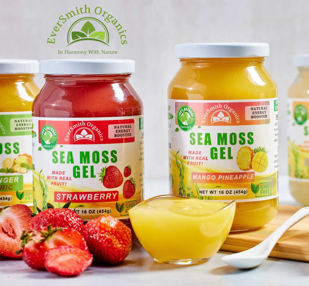 Organic Sea Moss Gel (Strawberry) - LARGE 16 OZ - Real Fruit - Wildcrafted Sea Moss
