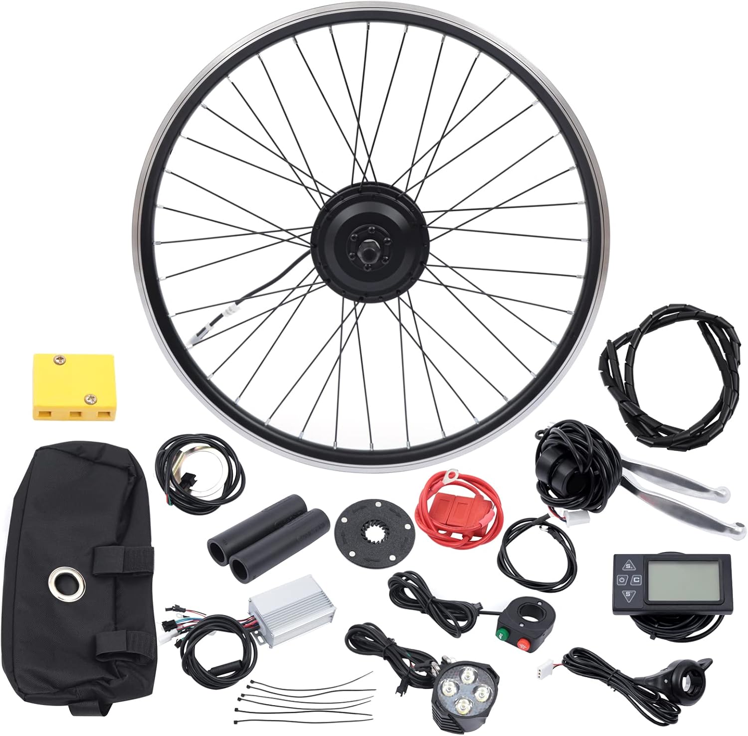 Motor Wheel, 26" 350W Electric Bicycle Front Wheel Hub Motor, 36V Two Types of Handlebars E Bike Conversion Set, Brushless Gear Motor Conversion Kit, with LCD Controller, for Two-Wheeled Bikes