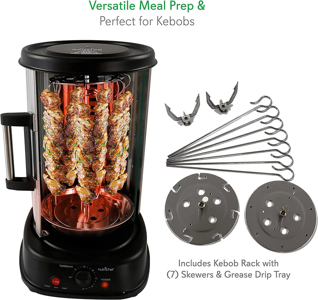 Excellent NutriChef Countertop Vertical Rotating Oven - Rotisserie Shawarma Machine  Kebob Machine  Stain Resistant &amp; Energy Efficient W/ Heat Resistant Door  Includes Kebob Rack with