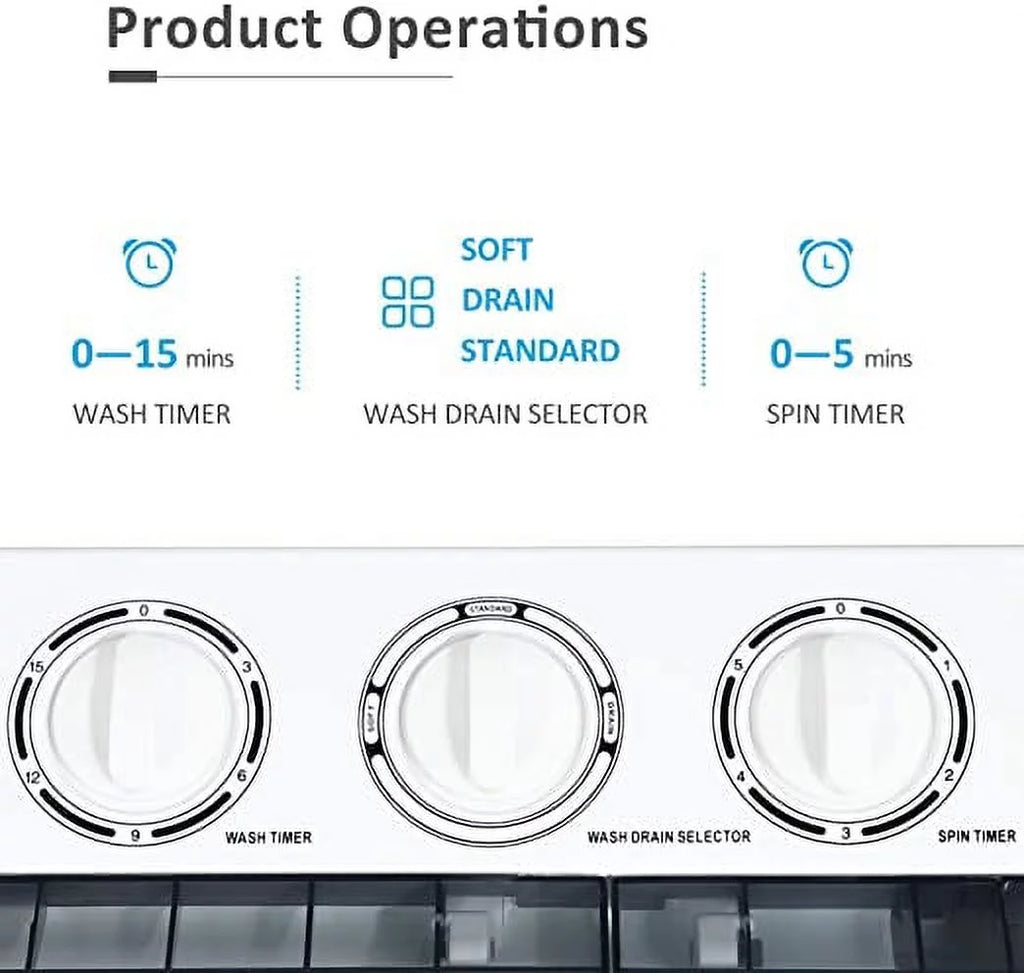KUPPET Washing Machine, 21Ibs Portable Mini Compact Twin Tub Washer Spin Dryer, Ideal for Dorms, Apartments, RVs, Camping etc, White & Grey
