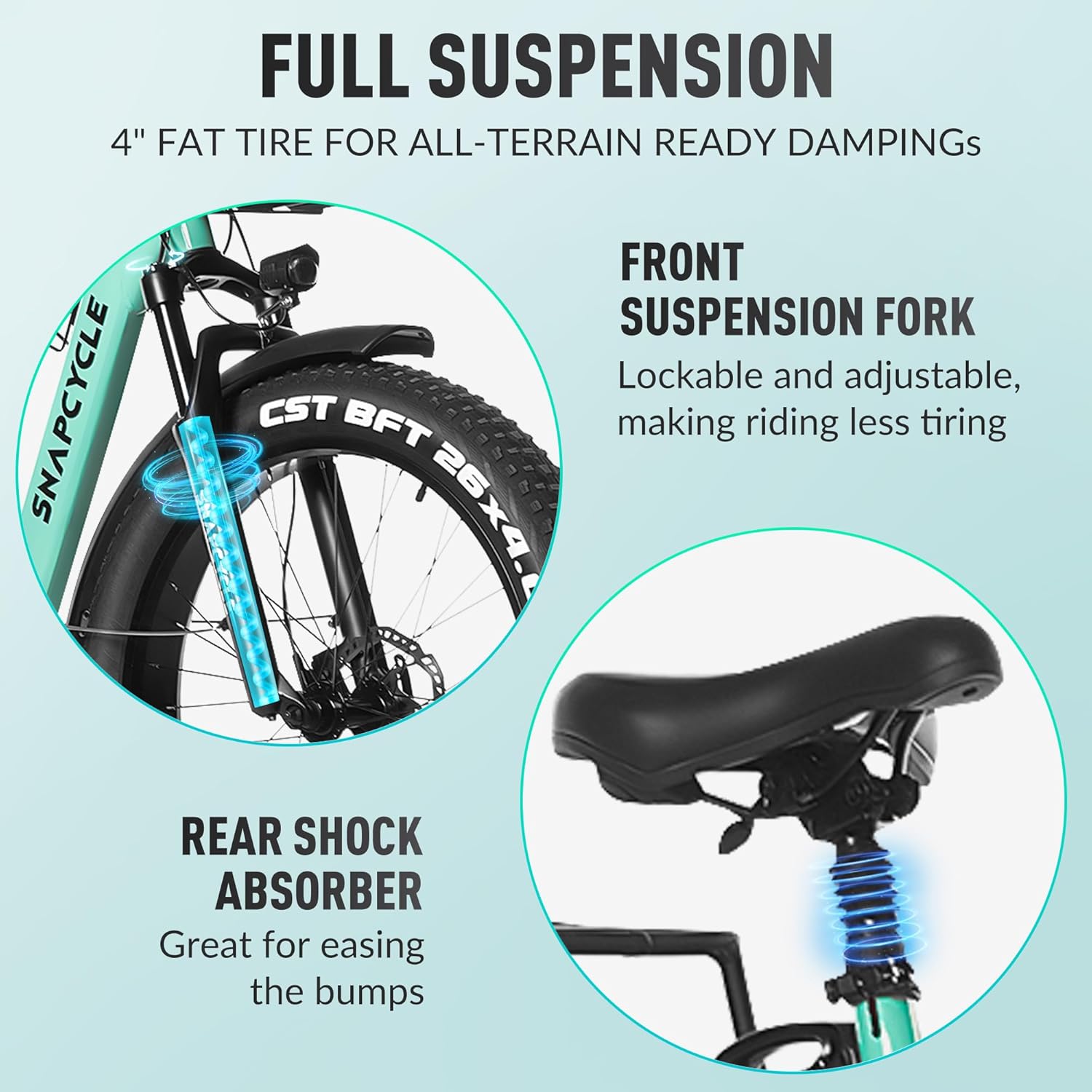 Electric Bike for Adults,1000W Peak Motor 28MPH with 26" x 4.0 Fat Tire Step-Thru Ebike,48V 15AH Removable Battery, Hydraulic Brake, Shock Absorber, Commuter Ebikes,7-Speed Gear, UL