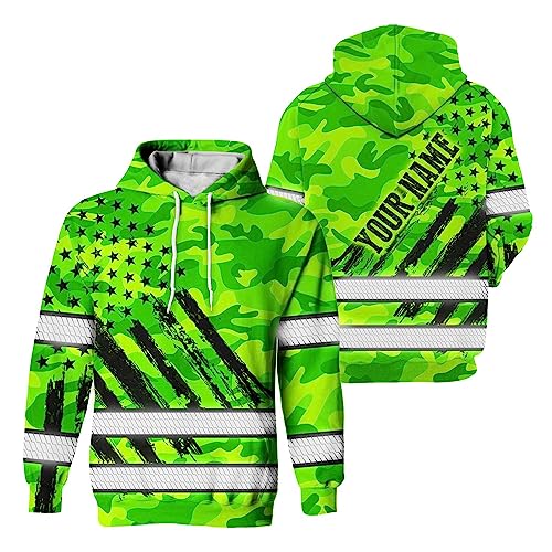 Matedecor US Flag And Camo Neon Color High Visibility Hoodie For Men Women Custom Name Reflective Safety Hoodies for Worker
