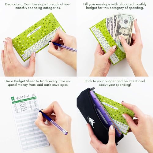Clever Fox Cash Envelopes for Budgeting System – Budget Envelopes for Cash Budgeting and Saving, Tear and Water Resistant, Includes Carry Pouch & 12 Expense Tracking Budget Sheets, 12 Pack - Chic