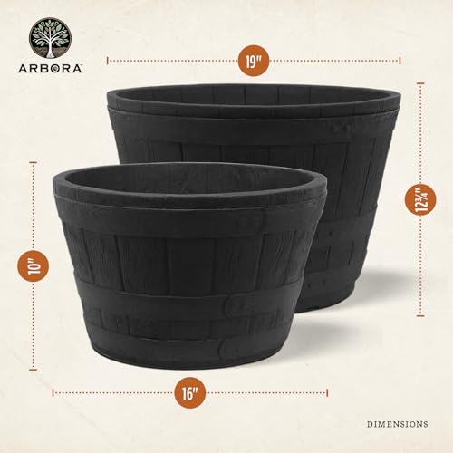 19" Whiskey Barrel Polyresin Indoor and Outdoor Planter with Textured Wood Finish - Durable, Weatherproof, Lightweight, Large Plant Pot for Patio, Garden, Deck, Entryway