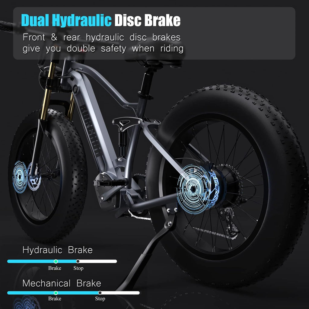 Electric Bike for Adult 48V 30AH/20AH Removable Battery 1000W Ebike 26"Fat Tire up to 30MPH&118 Miles Long Range Full Suspension Electric Bicycle with Dual Hydraulic Disc Brakes,Shim 8-Speed Gear