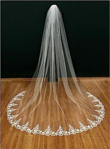 Veil,Wedding Veil, Bridal Veil,Bridal Veil Flower Lace, White Ivory Wedding Veil 3m with Comb Lace Cathedral Veil Ribbon (Color : Bianco, Size : 300cm)