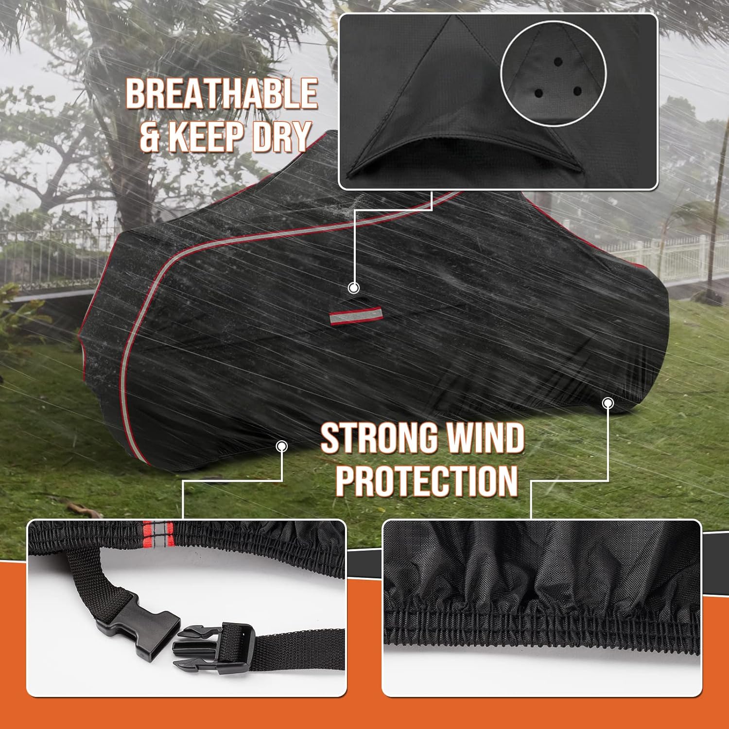 KEMIMOTO Full Cover Compatible with Can-Am Ryker 600 900 Sport and Rally Edition Upgraded Outdoor Protection Full Cover with Reflective Strips