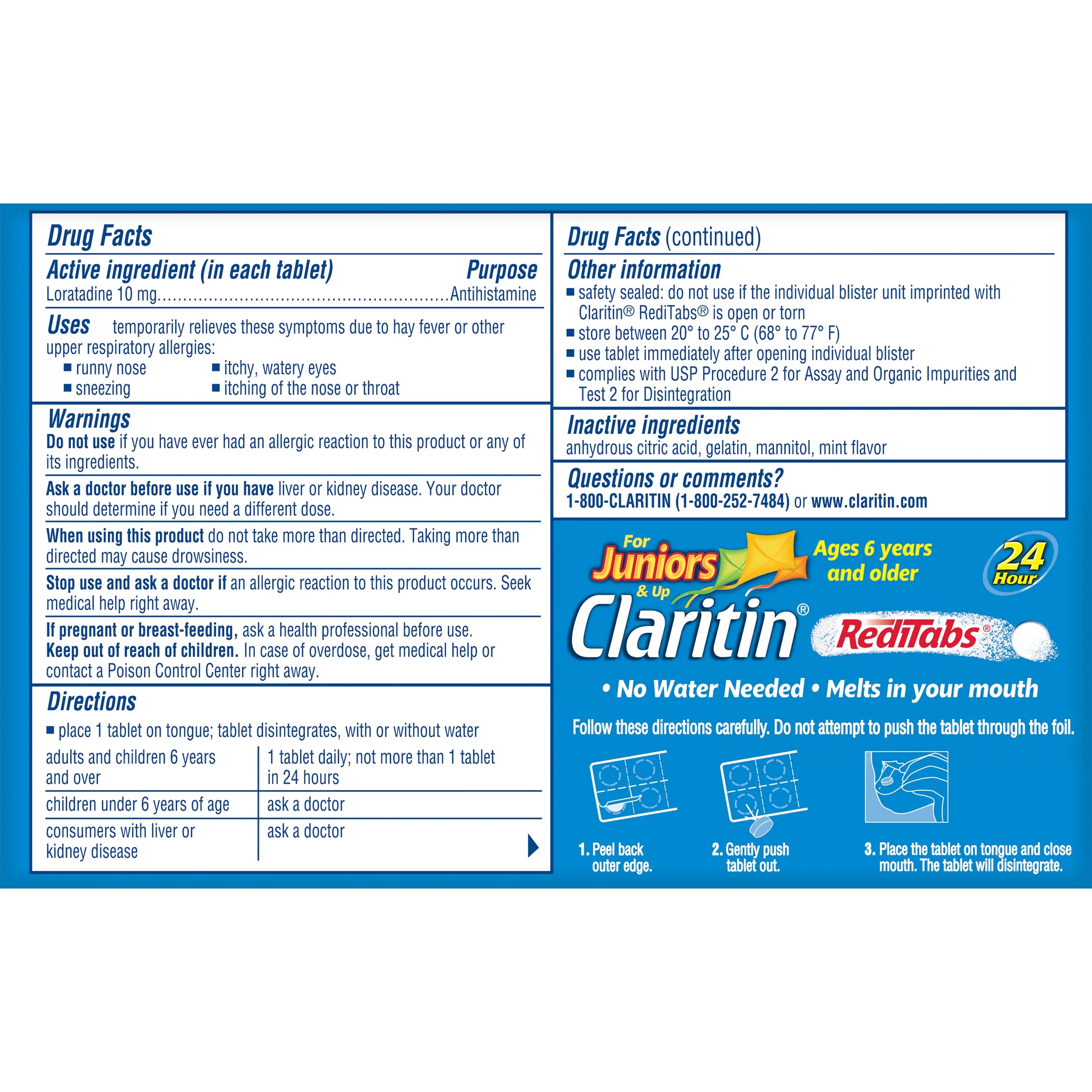 Claritin Juniors RediTabs, 24 Hour Non-Drowsy Allergy Medicine, 10 mg, 10 Ct