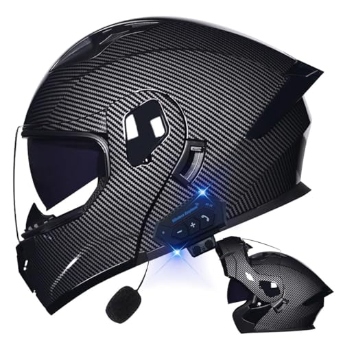 Bluetooth Modular Dual Visor Motorcycle Helmet FMVSS-218 DOT Approved Full Face Motocross Motorbike Helmet Adults Men Women Summer Lightweight Cool Helmet for Racing Mountain Go-Kart