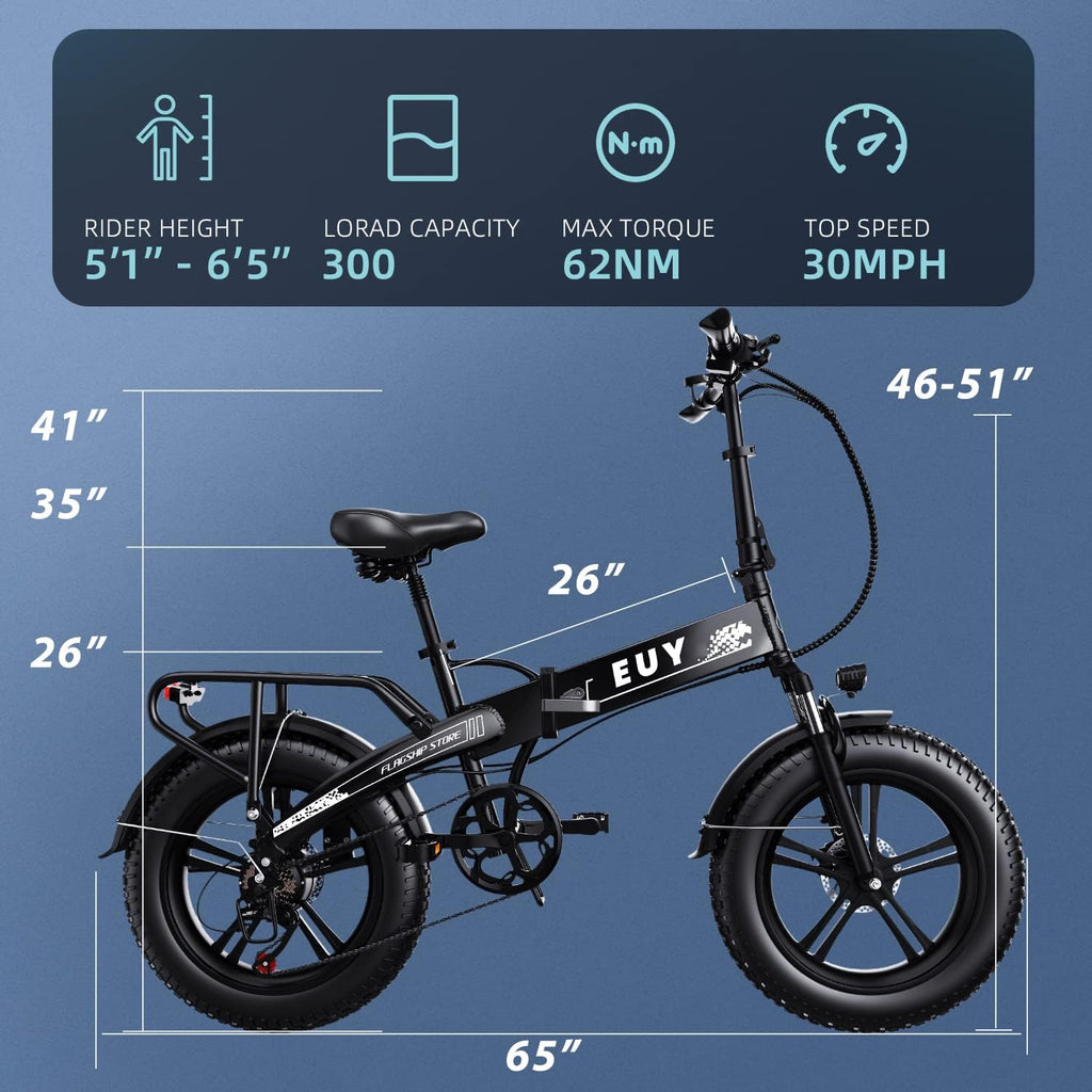 Folding Electric Bike for Adults,48V18Ah/12.8ah Removable Lithium Battery, 750W Motor 30MPH Electric Bicycle, 20" Fat Tire Electric Commuter Beach Snow Bicycle,Shimano 7-Speed,Dual Shock Absorber