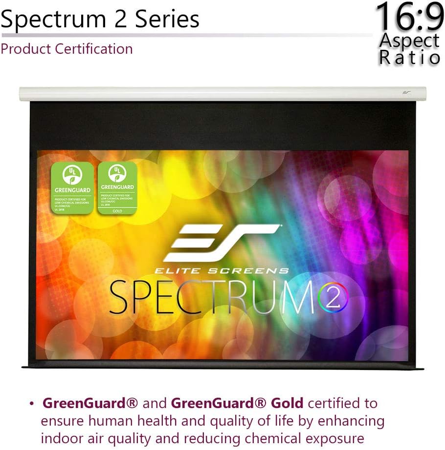 Elite Screens Spectrum 2, 100-inch 16:9, 12-inch Drop, Electric Motorized Drop Down Projection Projector Screen, SPM100H-E12