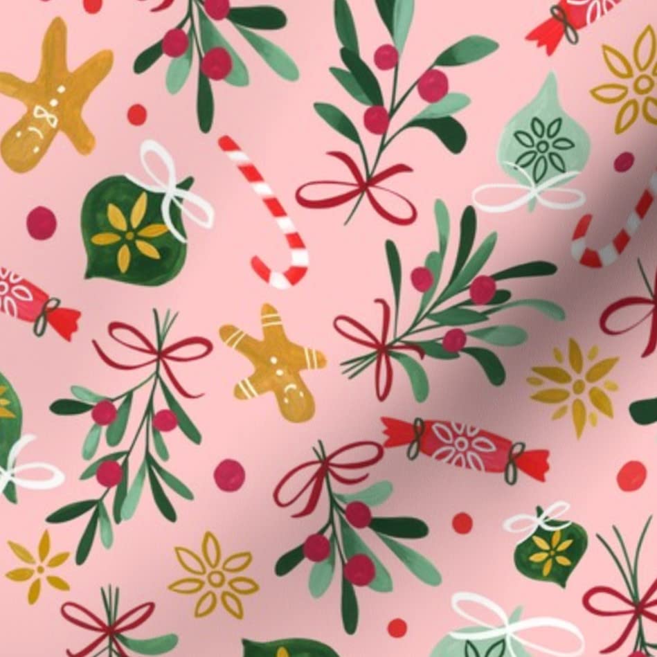 Spoonflower Fabric - Vintage Christmas Pink Winter Holidays Gingerbread Ditsy Green Printed on Petal Signature Cotton Fabric by The Yard - Sewing Quilting Apparel Crafts Decor