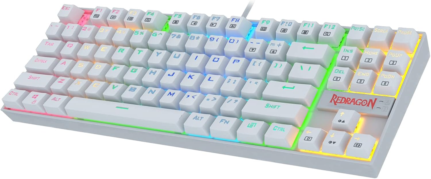 Redragon K552 Mechanical Gaming Keyboard RGB LED Backlit Wired with Anti-Dust Proof Switches for Windows PC (White, 87 Key Blue Switches) Pack of 2