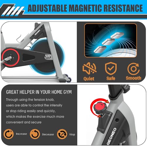 GEONEO Exercise Bike, Exercise Bike for Home, Stationary Indoor Cycling Bike Cardio Gym with pad Holder and LCD Monitor,Silent Belt Drive & 35 LBS Flywheel