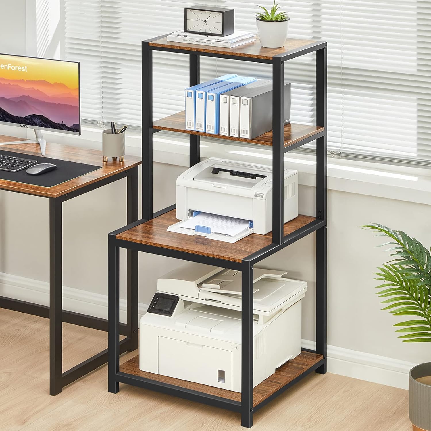 GreenForest Folding Desk No-Assembly,31.5 in Small Desk for Small Spaces Computer Desk for Home Office,Space Saving Foldable Table Study Writing Desk, Printer Stand with Storage Shelf