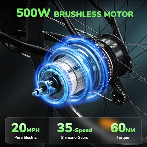 isinwheel M10 Electric Bike Adult 500W, 26" Commuting Electric Mountain Bike 20MPH Max Range 55+ Miles, Professional 35-Speed, Removable Battery, Front Fork Suspension Lightweight Electric Bicycle