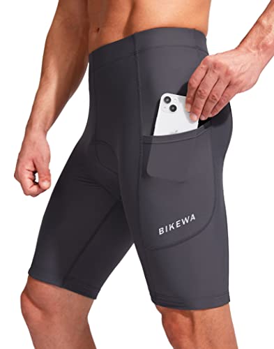 Bikewa Men's Bike Shorts 3D Padded Cycling Road Biking Mountain Riding Biker Bicycle UPF 50+ Cycle Shorts Zipper Pockets