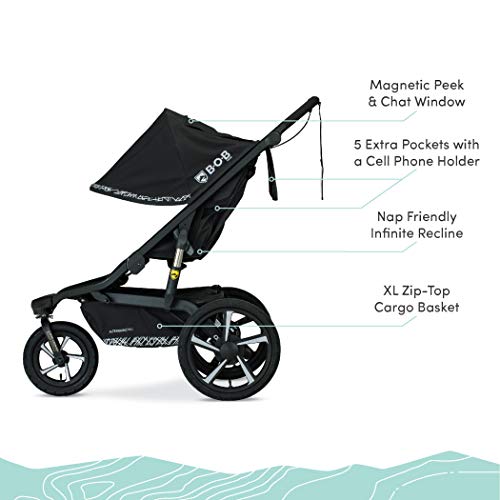 BOB Gear Bundle, Alterrain Pro Jogging Stroller, Black + Deluxe Snack Tray for Single Jogging Strollers + BOB Gear Deluxe Handlebar Console with Tire Pump for Single Jogging Strollers, Black