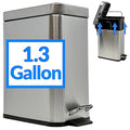 Reli. Small Trash Can with Lid, 1.3 Gallon (5 Liter) | Stainless Steel (Silver) | Small Bathroom Trash Can | Step Pedal Garbage Can with Removable Bucket, Kitchen | Rectangular Metal Trash Bin