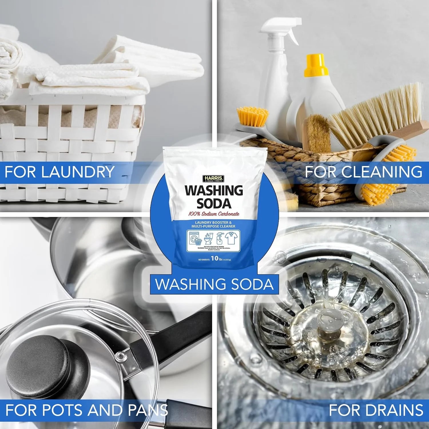Harris Washing Soda, Sodium Carbonate, Laundry Booster and Multipurpose Cleaner, 10lb