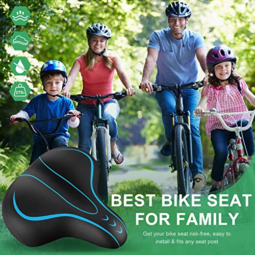 Roguoo Bicycle Seat, Wide Bike Seat for Men Women, Comfortable Memory Foam Sweatproof Essential Bike Saddle -Dual Shock Absorbing-Best Bike Seat Replacement for Exercise Bikes, Mountain Bikes