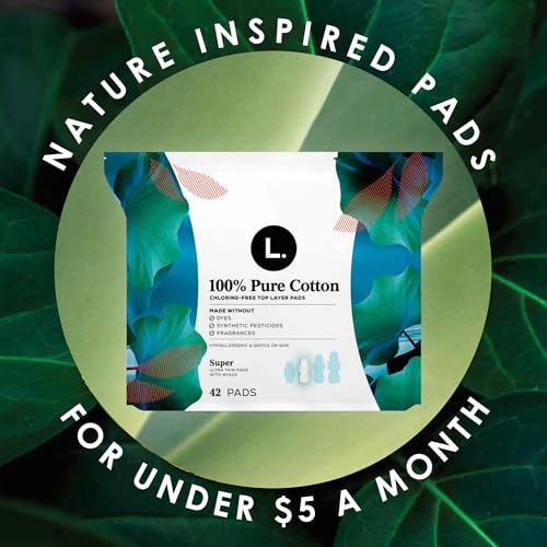 L. Pure Cotton Topsheet Pads for Women, Regular Absorbency, Ultra Thin Pads with Wings, Unscented menstrual pads, 56 Count (Packaging May Vary)