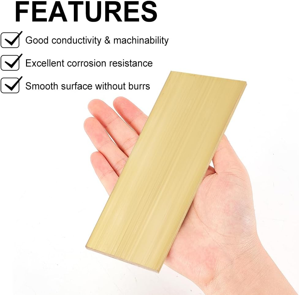 OLYCRAFT Rectangle Brass Sheet 6 Inch Length x 2 Inch Width x 1/8 Inch Thick Gold Brass Sheet Raw Brass Sheet Material Rectangle Metal Brass Sheet for Metal Stamping Models Repairs DIY Crafts