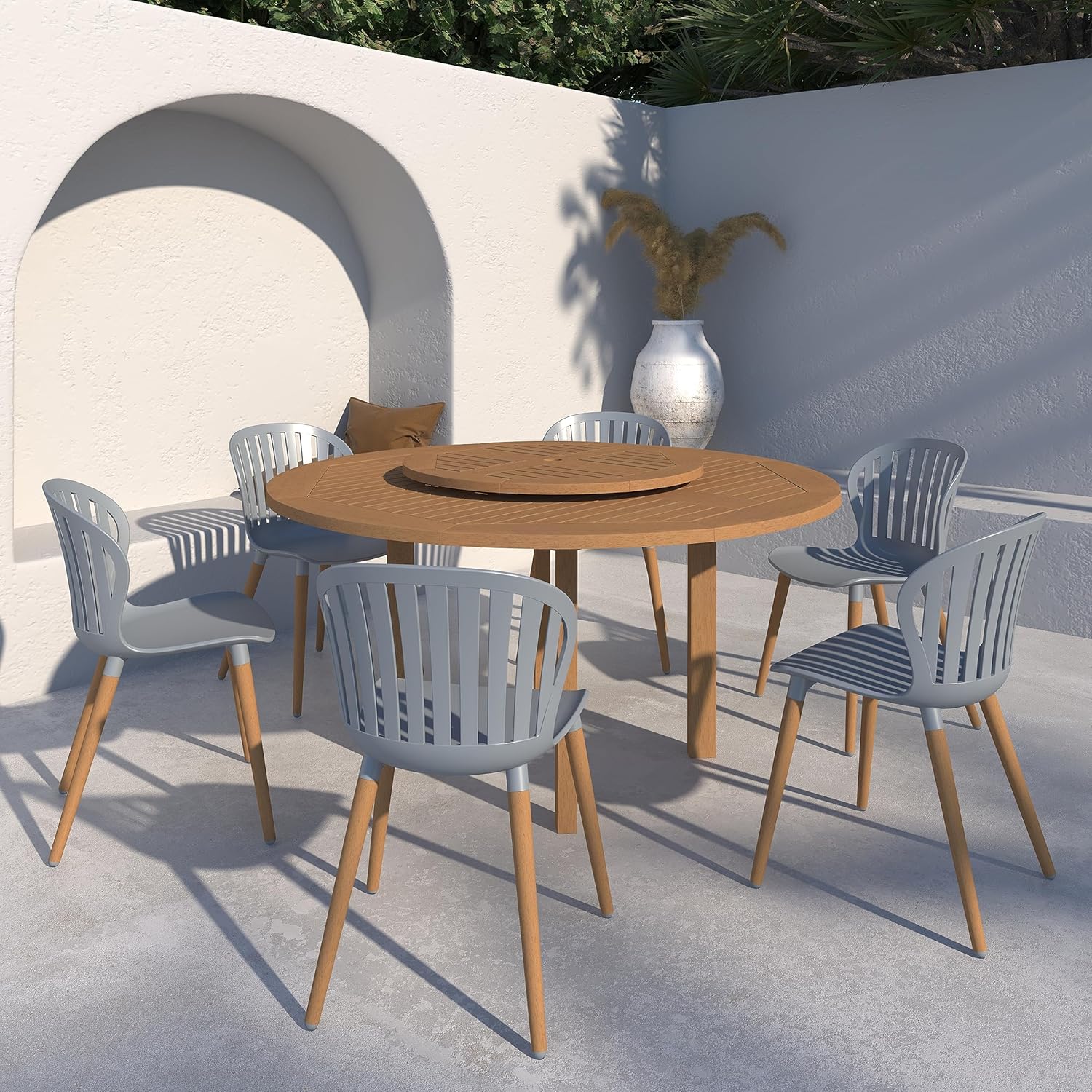 Amazonia | Eucalyptus Wood | Ideal for Patio and Outdoors Lucon 7-Piece Round Dining Set, Brown
