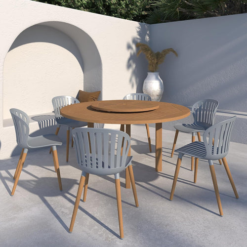 Amazonia | Eucalyptus Wood | Ideal for Patio and Outdoors Lucon 7-Piece Round Dining Set, Brown