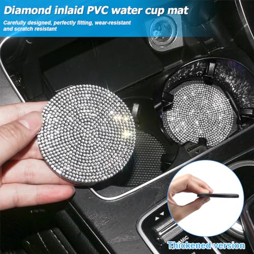 Osilly 27PCS Bling Car Accessories Set for Women, 15 Inch Reinestone Crystal Steering Wheel Covers License Plate Frame USB Charger Phone Holder Coasters, Vehicle Decorations, Universal Fit