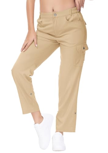 YSENTO Womens Cargo Hiking Pants with 6 Pockets Lightweight Stretch Quick Dry Camping Travel Pants Roll Up