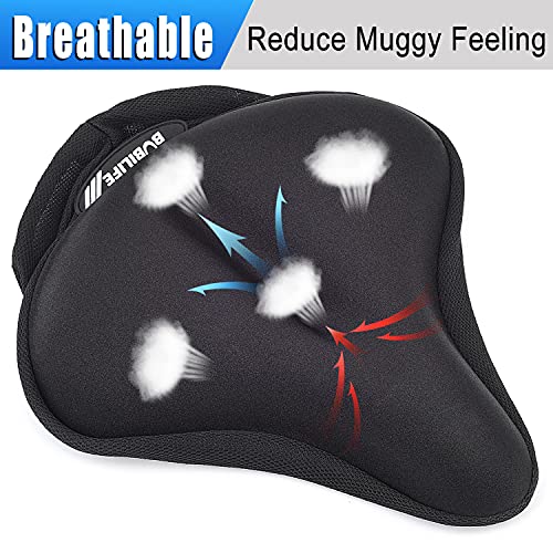 Thick & Wide Gel Bike Seat Cushion Cover Pad with Rainproof Cover - Comfortable Silicone Gel Memory Foam Bicycle Saddle Seat Cushion Cover Pad with UV Protection Waterproof Cover