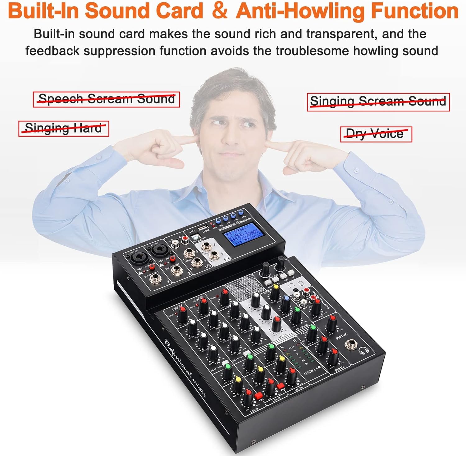 Audio Mixer Sound Board Console 6 Channel Sound Mixer Support Digital USB MP3 Computer Wireless Input with 48V Phantom Power for Professional and Beginners By Vangoa