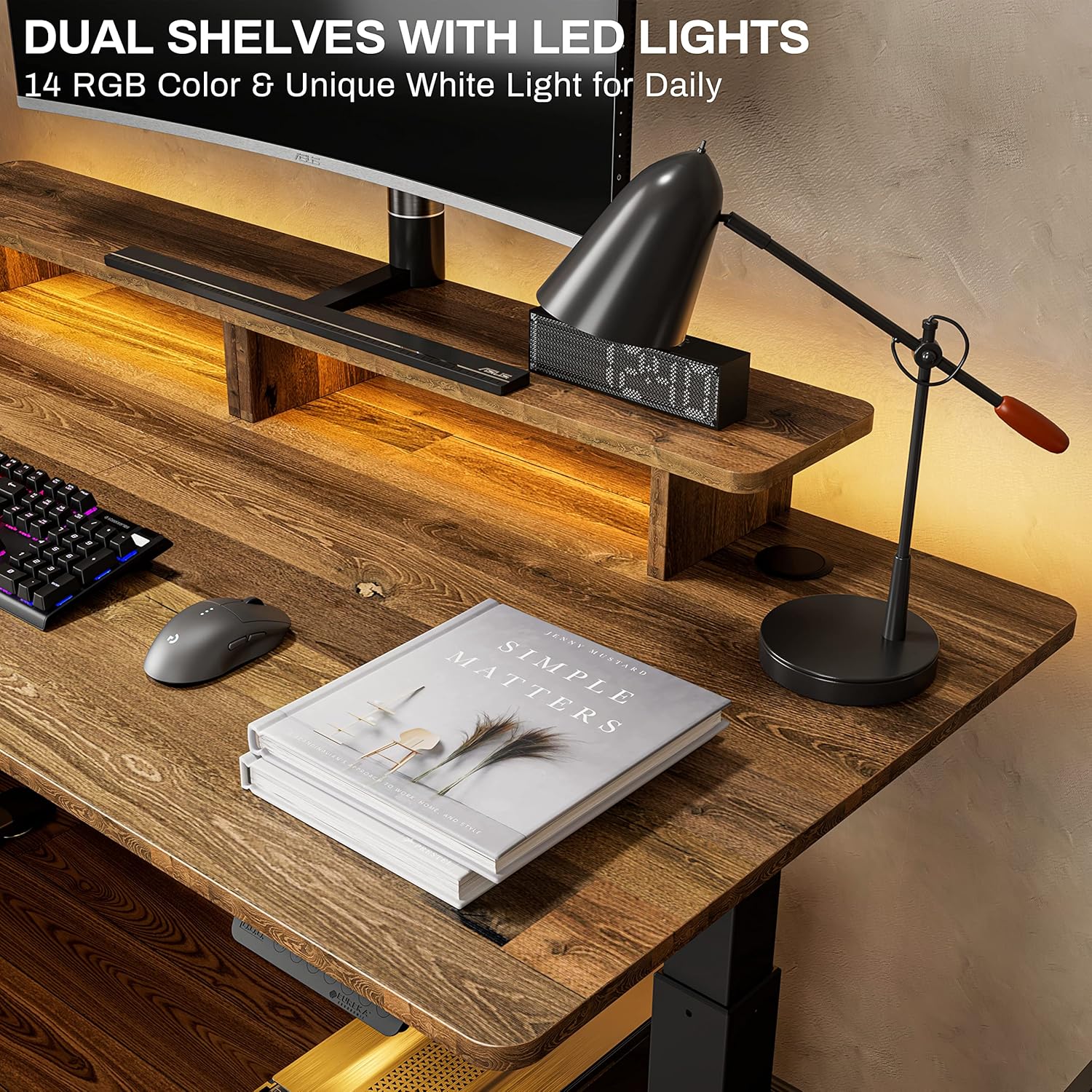EUREKA ERGONOMIC Electric Standing Desk, 63" Height Adjustable Stand up Desk Height Adjustable Mouse & Keyboard Tray Under Desk 28x10'' Large Slide Out Swivel Tilt Computer Keyboard Drawer