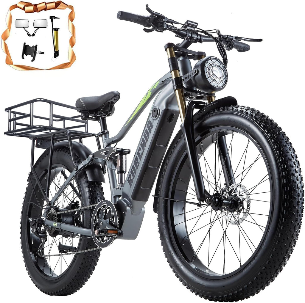 Electric Bike for Adult 48V 30AH/20AH Removable Battery 1000W Ebike 26"Fat Tire up to 30MPH&118 Miles Long Range Full Suspension Electric Bicycle with Dual Hydraulic Disc Brakes,Shim 8-Speed Gear