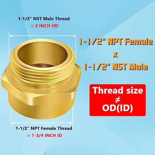 Fire Hydrant Hose Adapter, Hex Nipple Fire Hose Fitting Double Male Brass Fire Hydrant Adapter