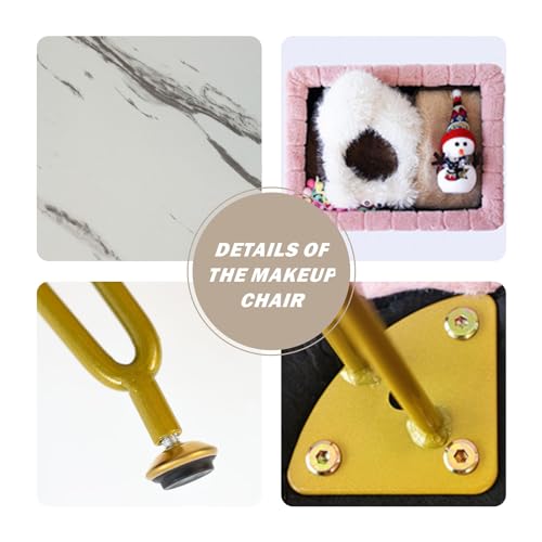 Vanity Stool Chair with Hidden Storage, Faux Fur Makeup Chair with Gold Metal Legs, Perfect for Makeup & Small Spaces, Soft, Comfy Ottoman for Bedroom, Vanity or Desk (Pink)