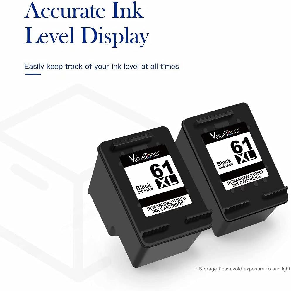 Valuetoner Remanufactured Ink Cartridge Replacement for Upgraded HP 61XL 61 XL High Yield for Envy 4500 5530, Deskjet 2540 1056 1510 1000 1010, Officejet 4630 2620 4635 Printer (2 Black) Pack of 2
