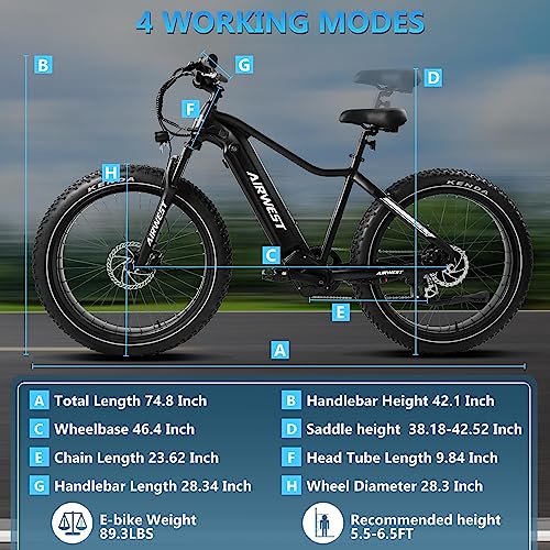 airwest Electric Bike for Adults, UL 2849 Certified, 1000W BAFANG Motor EBike, 48V 15Ah LG Battery 26" x4.0 Fat Tire Electric Bicycle 28MPH 50Miles Mountain Electric Bike, Hydraulic Disc Brakes