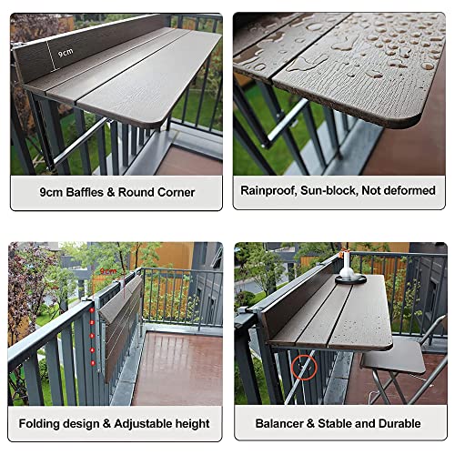 Balcony Desk,Balcony Bar Table For Railings,outdoor Bar Table,Adjustable Height Small Folding Space Saving Serving Desk Countertop Extension Fold Down For Patio,Garden ,Porch ( Color : Brown , Size :