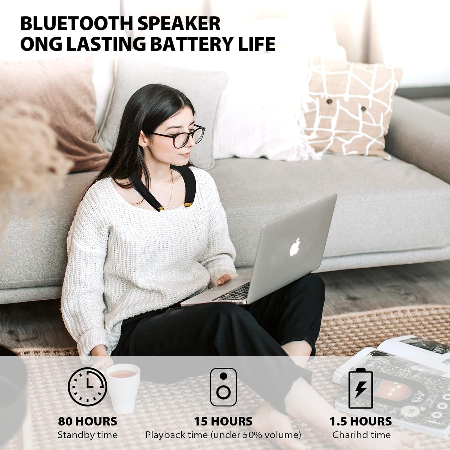 Monster Neckband Bluetooth Speakers, Wireless Wearable Speaker Ipx5 Waterproof, Bluetooth 5.0,Qualcomm Chip,True 3D Stereo Sound Around The Neck Speaker, 15H Long Playtime, Black