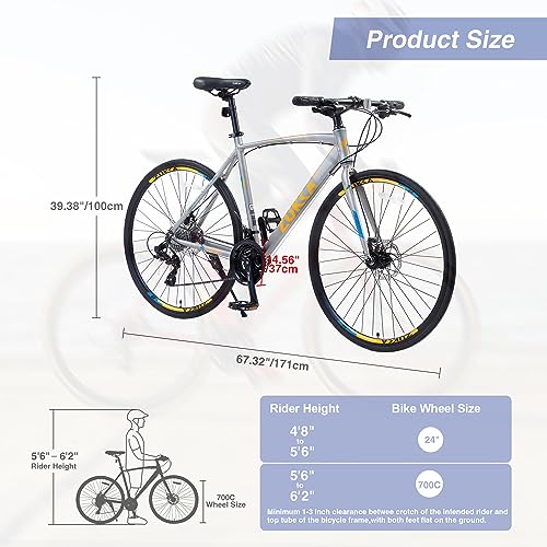 700C Wheel Road Commuter Bike, 700C Road Bike,24 Speed Hybrid Road Bicycle with Light Aluminum Alloy Frame for Adult Men and Women，Heavy Duty Racing Bike Up to 330LBS,4 Colors
