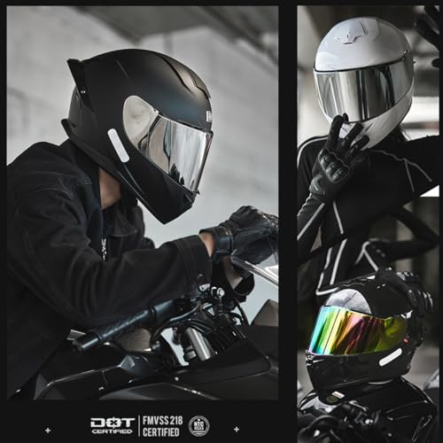 Full Face Bluetooth Motorcycle Helmet Modular Motocross Integrated Helmets DOT Approved Flip up Anti-Fog Dual Visors Sports Racing Helmet Built-in Speaker for Adults Men and Women