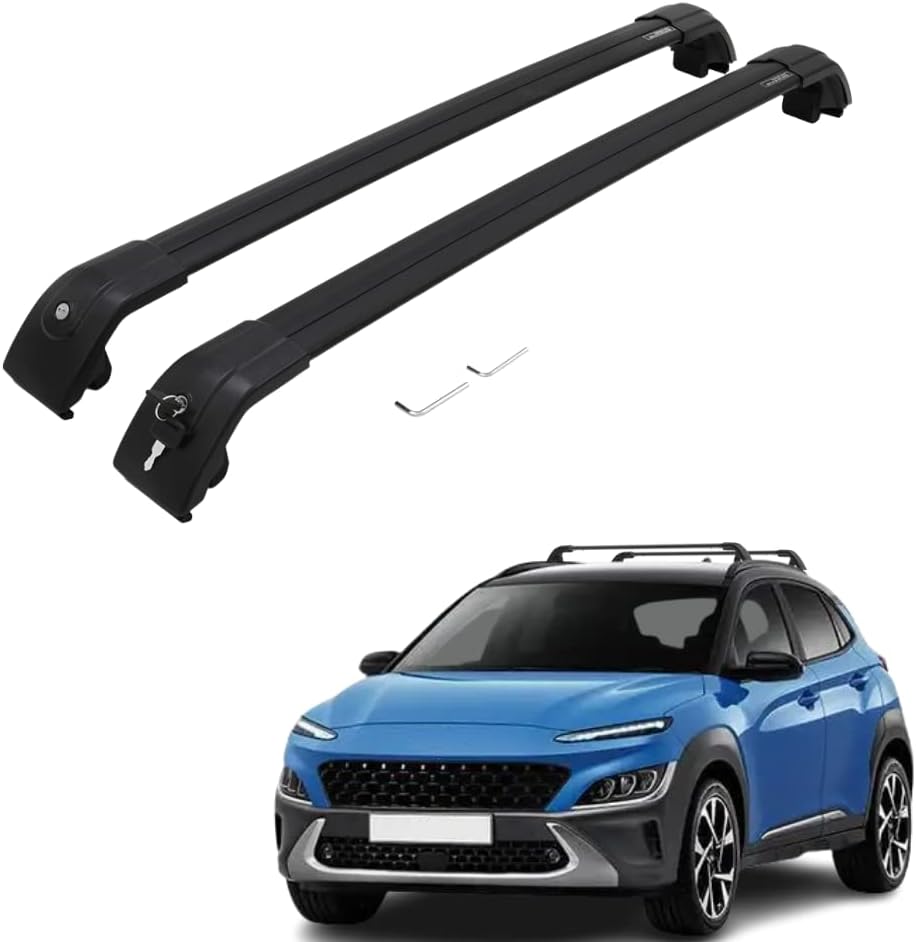 Roof Rack Cross Bars Fit for Hyundai Kona 2018-2023 Black Cargo Carrier Bag Luggage Kayak Bike Snowboard Skiboard