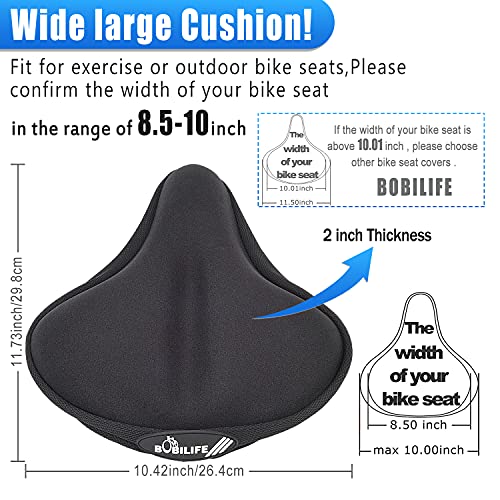 Thick & Wide Gel Bike Seat Cushion Cover Pad with Rainproof Cover - Comfortable Silicone Gel Memory Foam Bicycle Saddle Seat Cushion Cover Pad with UV Protection Waterproof Cover