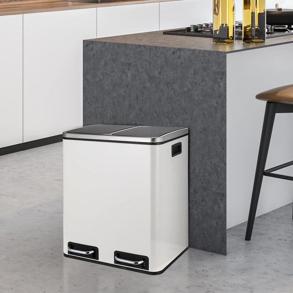 LAZY BUDDY Dual Trash Can, 8 Gallon Stainless Steel Step Garbage Can, Classified Recycle Garbage Bin for Kitchen, Living Room